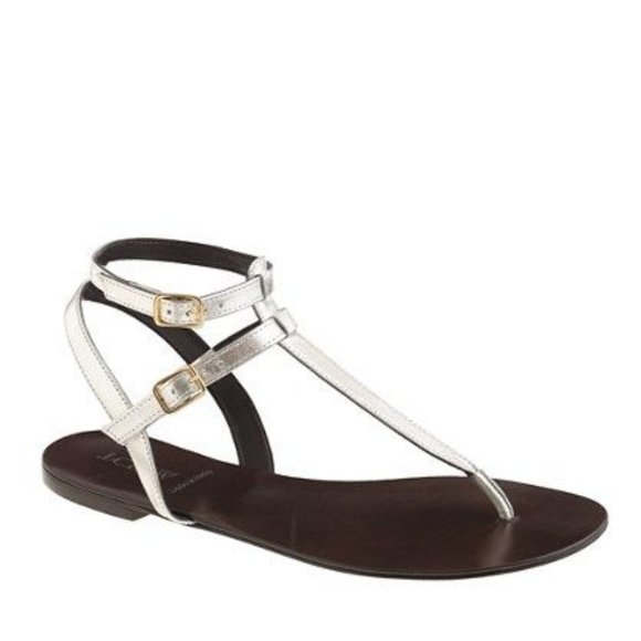 J. Crew Silver Leather Tabbie T-Strap Sandals 7M - Picture 2 of 11
